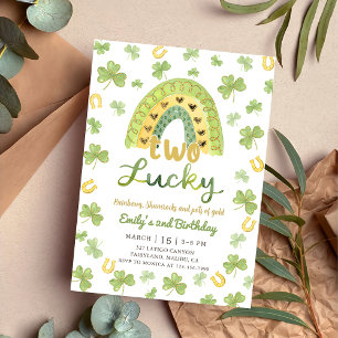 Två Lucky St Patrick's 2-års födelsedagsinbjudan Inbjudningar