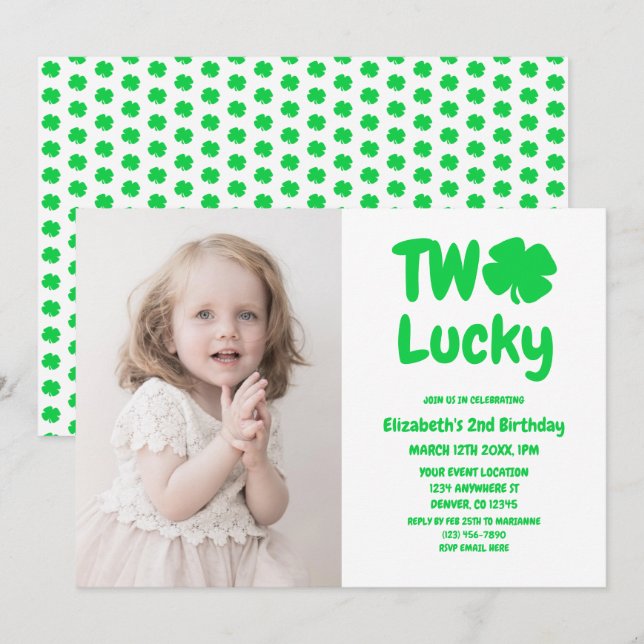 Två Lucky St patrick's day 2:a födelsedagen Inbjudningar (Fram/baksida)