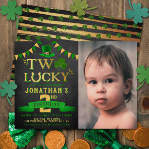 Två Lucky St. Patrick's Day 2nd Birthday Photo Inbjudningar