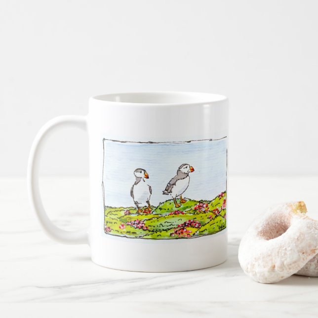 Två Lunnefåglar Kaffemugg (Med munk)