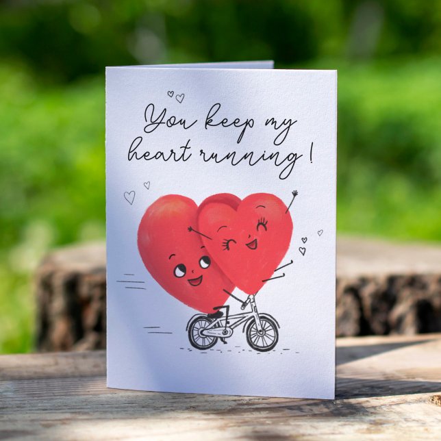 Två Lycklig Hearts Bicycle Cute Valentines day Kort (Skapare uppladdad)