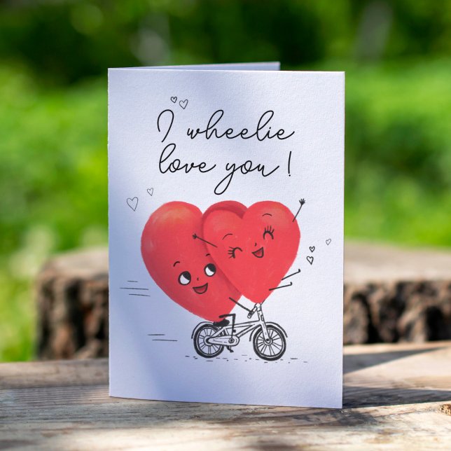 Två Lycklig Hearts Bicycle Cute Valentines day Kort (Skapare uppladdad)