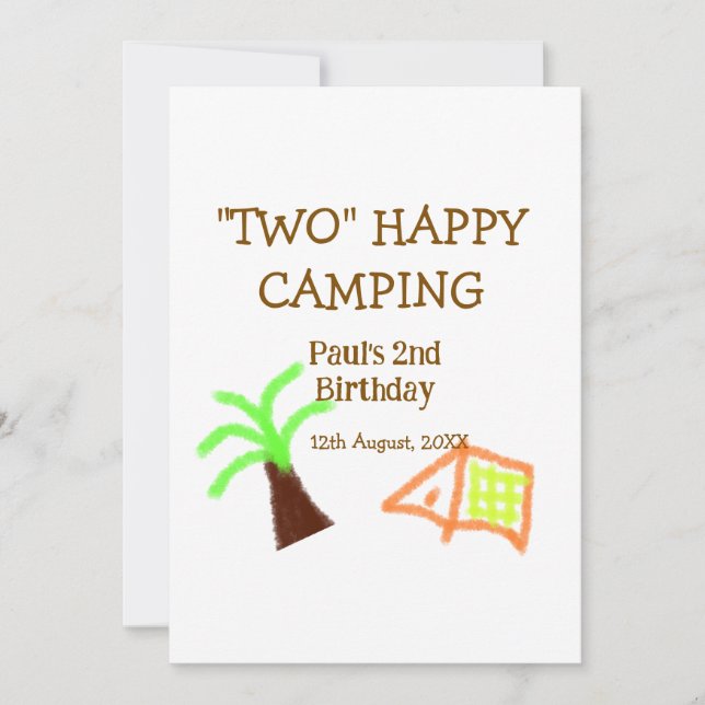 Två lycklig-lägerbarn, andra födelsedag, träd-läge inbjudningar (Framsida)