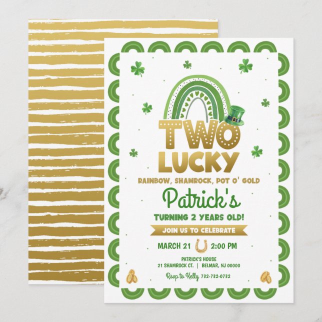 Två lyckliga St. Patrick's Day 2-års födelsedag Inbjudningar (Fram/baksida)