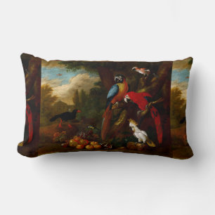 Två Macaws en Cockatoo och en Jay med Fruit Lumbarkudde