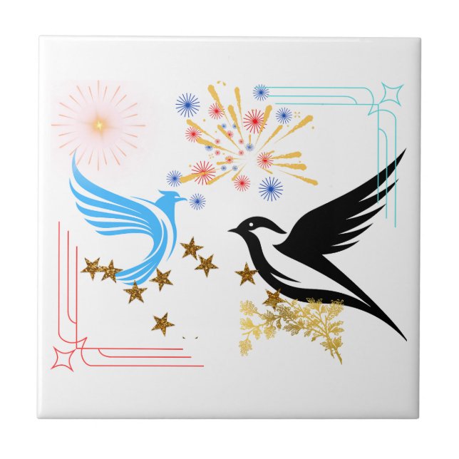 Två majestiska fåglar kakelplatta (Framsidan)