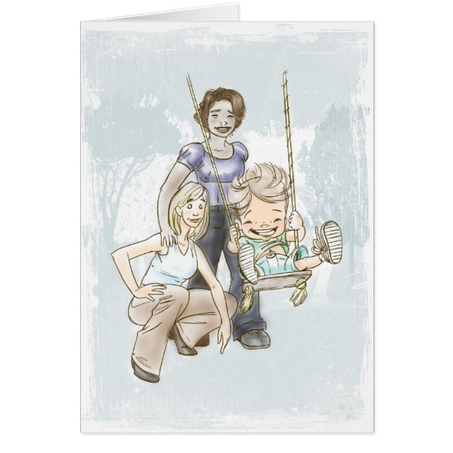 Två mammor - svängande barn hälsningskort (Framsidan)