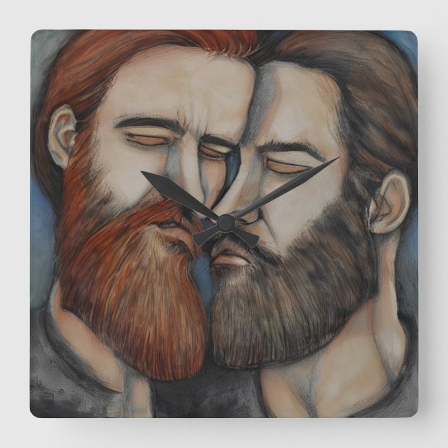 Två Manar i Beared Fyrkantig Klocka (Framsida)