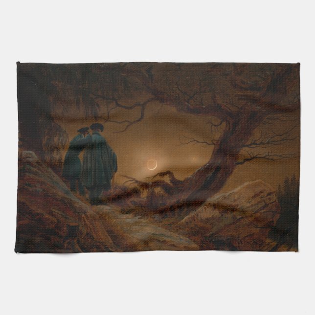 Två Manar när det gäller Måne på natten Kökshandduk (Horisontell)