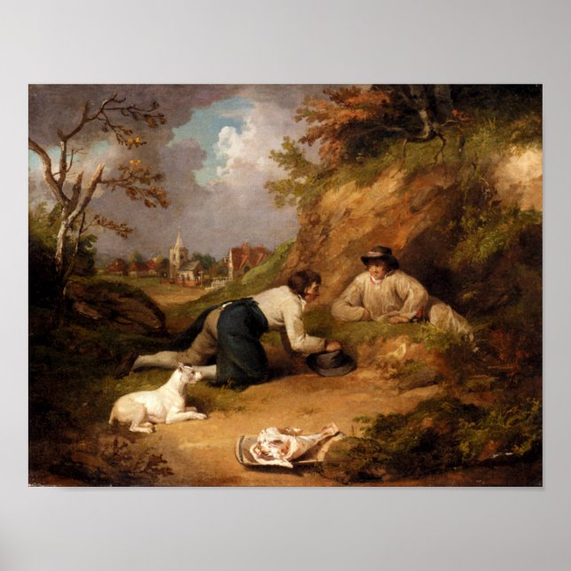 Två Manar som jagar kaniner med Hund Poster (Framsidan)