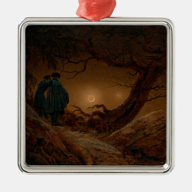 Två Manar Visa Måne ljus på natten Julgransprydnad Metall (Framsidan)