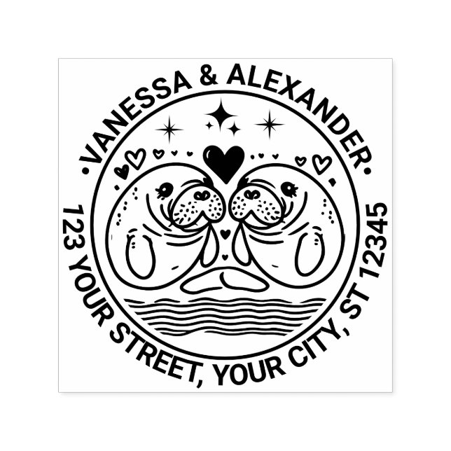 Två manater i Kärlek par Namn Returadress Självfärgande Stämpel (Design)