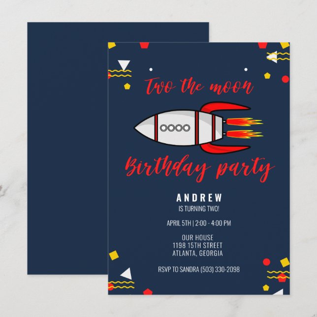 Två måndagskorgsrum 2:a födelsedag inbjudningar (Fram/baksida)