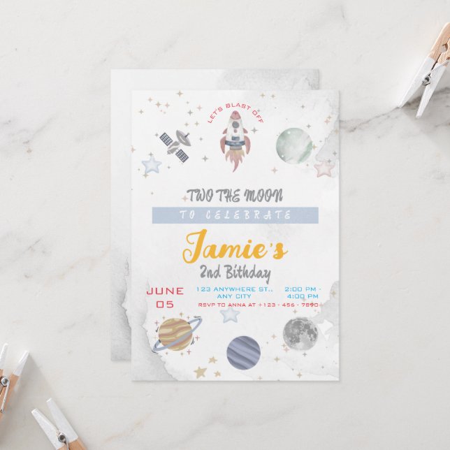 Två Måne 2:a födelsedagen Firande Inbjudningar (Fram/Back In Situ)