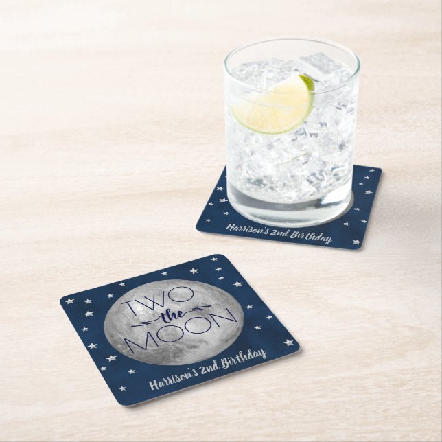 Två Måne 2:a födelsedagen Party Underlägg Papper Kvadrat (Insitu)