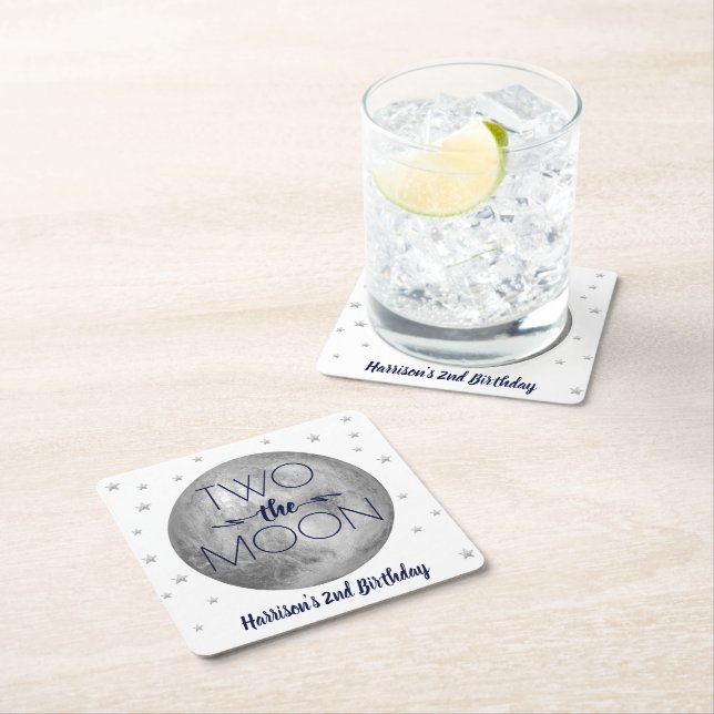 Två Måne 2:a födelsedagen Party Underlägg Papper Kvadrat (Insitu)