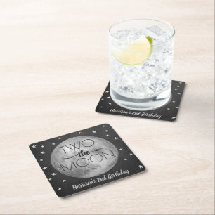 Två Måne 2:a födelsedagen Party Underlägg Papper Kvadrat