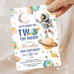 Två Måne! Boy Astronaut Space 2:a födelsedagen Inbjudningar