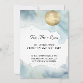 Två Måne-födelsedagsinbjudan Flicka Blue Inbjudningar