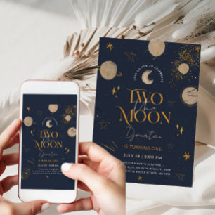 Två Måne Galaxy Birthday-inbjudan Inbjudningar