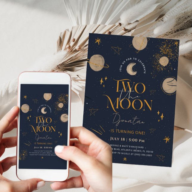 Två Måne Galaxy Birthday-inbjudan Inbjudningar (Two the moon invitation)