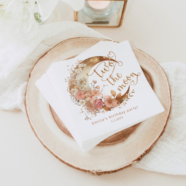 Två måne guld rosa flicka andra födelsedag party pappersservett (Skapare uppladdad)