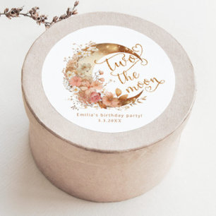 Två måne guld rosa flicka andra födelsedag party runt klistermärke