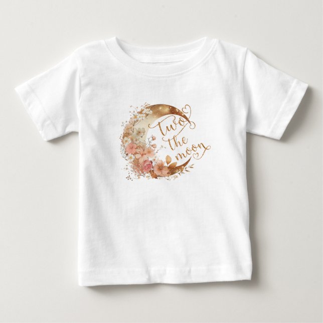 Två måne guld rosa flicka på födelsedag t shirt (Framsida)