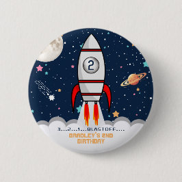 Två Måne-raketen Frakt 2:a födelsedag Party Knapp
