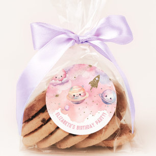 Två Måne rosa Rymden Birthday Runt Klistermärke