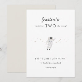 Två Måne-rymden Party 2:a födelsedagen Inbjudan