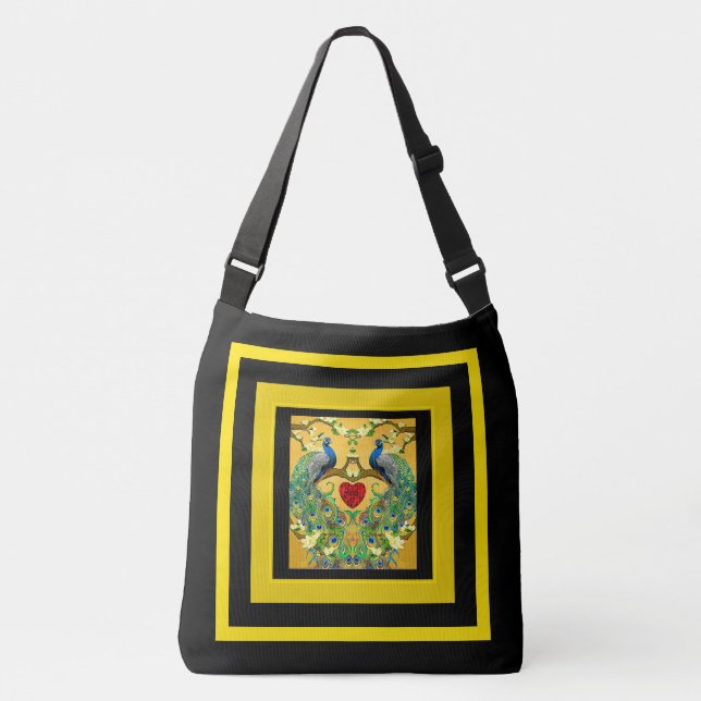 Två manliga indianska blåpeacockor, yttre hjärta axelväska (Framsida)