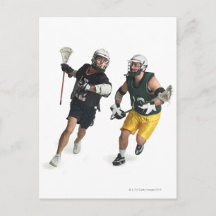 Två manliga lacrosse-spelare från Kaukasien Vykort