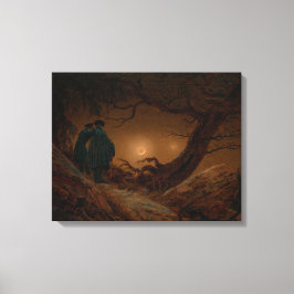 Två manliga vänner som tänker på Måne på natten Canvastryck