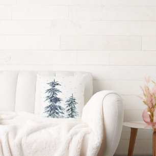 Två märkre med Watercolor Winter Gräs Träd 2-gåva Kudde