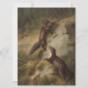 Två Martens i Woodland (djurkonst) Kort