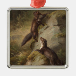 Två Martens kämpar i Skogen Julgransprydnad Metall