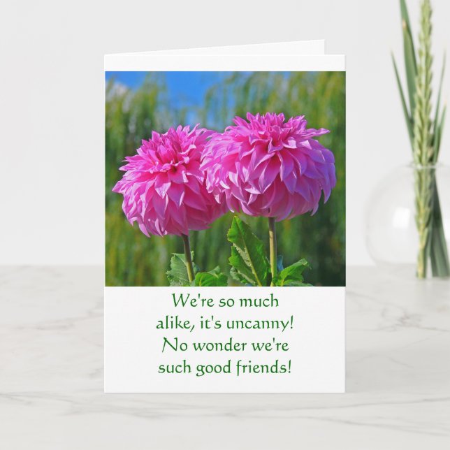 TVÅ "MATCHNING" ROSA DAHLIAS MED FUNNY TEXT KORT (Framsida)