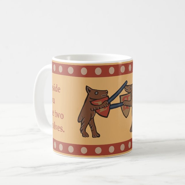 Två medeltida vargar kaffemugg (Framsida vänster)