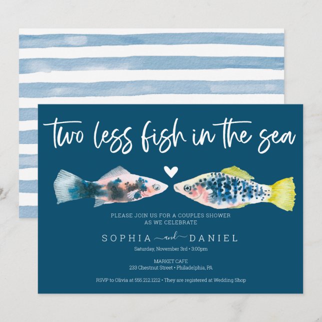 Två mindre fiskar i Sea Par Shower-inbjudan Inbjudningar (Fram/baksida)