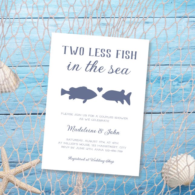 Två mindre fiskar i Sea Par Shower Inbjudningar (Two Less Fish In The Sea Couples Shower Invitation)