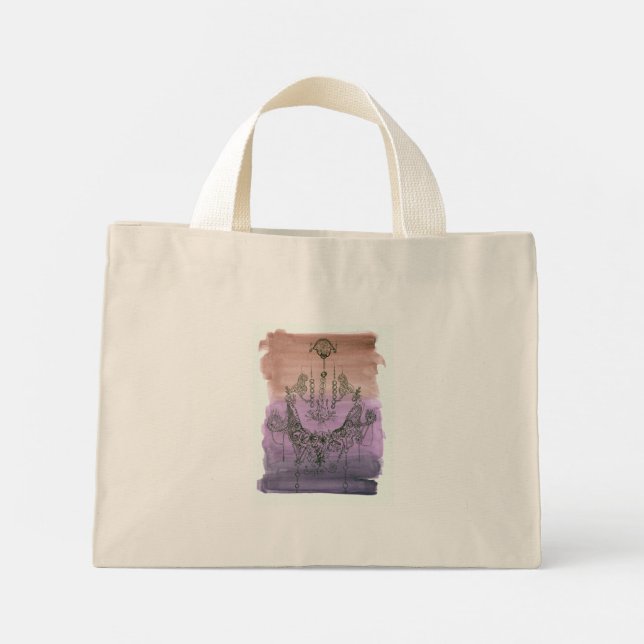 Två modeller på en bag - Hamsa och regndagsblommor Mini Tygkasse (Baksida)