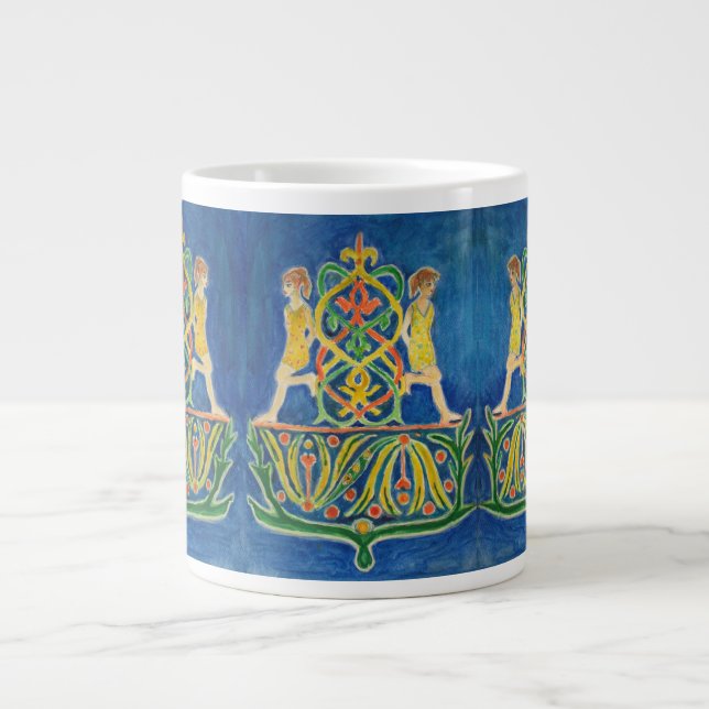 Två modernt stiliserade unga kvinnor med hästsvans jumbo mugg (Framsidan)