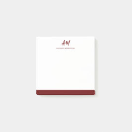 Två Monogram Maroon Red Avslappnad Script Namn Post-it Block