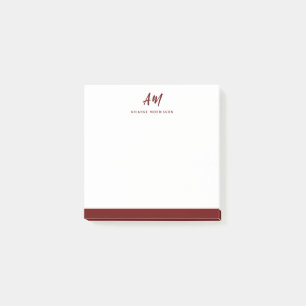Två Monogram Maroon Red Avslappnad Script Namn Post-it Block