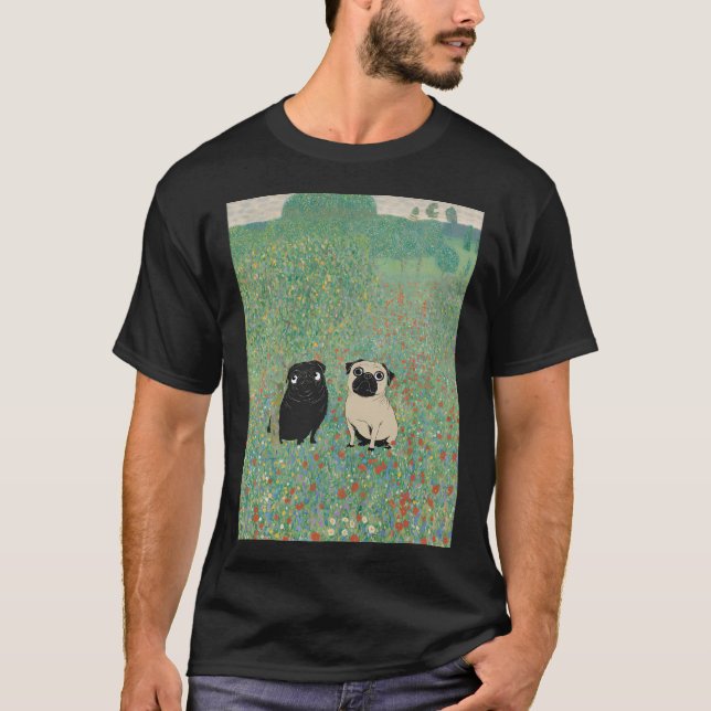 Två mopsar i Klimts äng T Shirt (Framsida)