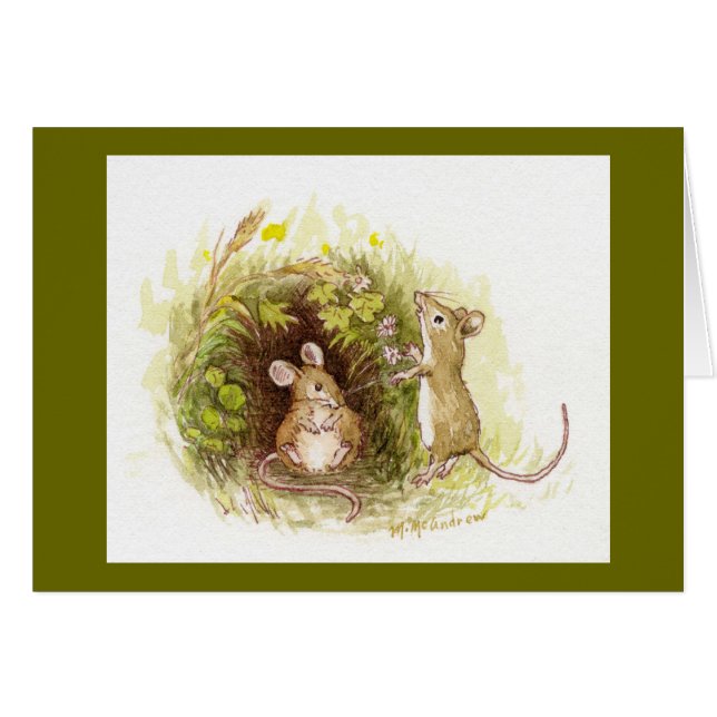 Två möss i gräset hälsningskort (Framsidan Horizontal)
