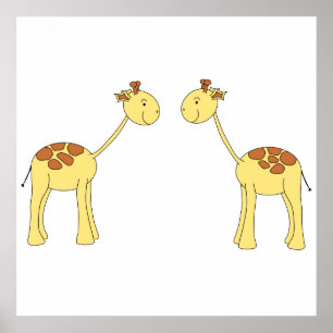 Två mot Giraffes. Tecknad Poster