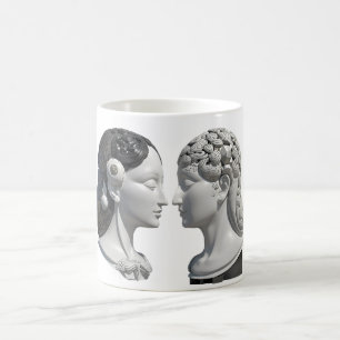 två motstående huvud inslag i hjärnan och hjärtat kaffemugg