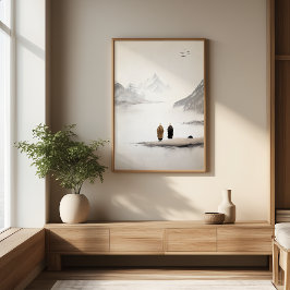 Två Munk Zen-minimalistiskt Bläck-färgbilder Perfect Poster